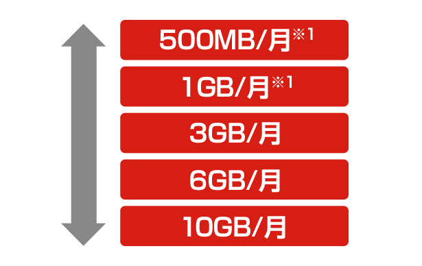 コースを変更できる 500MB/月※1 1GB/月※1 3GB/月 6GB/月 10GB/月