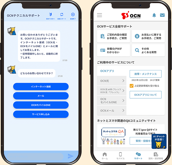 サポート関連画面