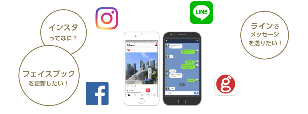 フェイスブックを更新したい!インスタってなに?ラインでメッセージを送りたい!